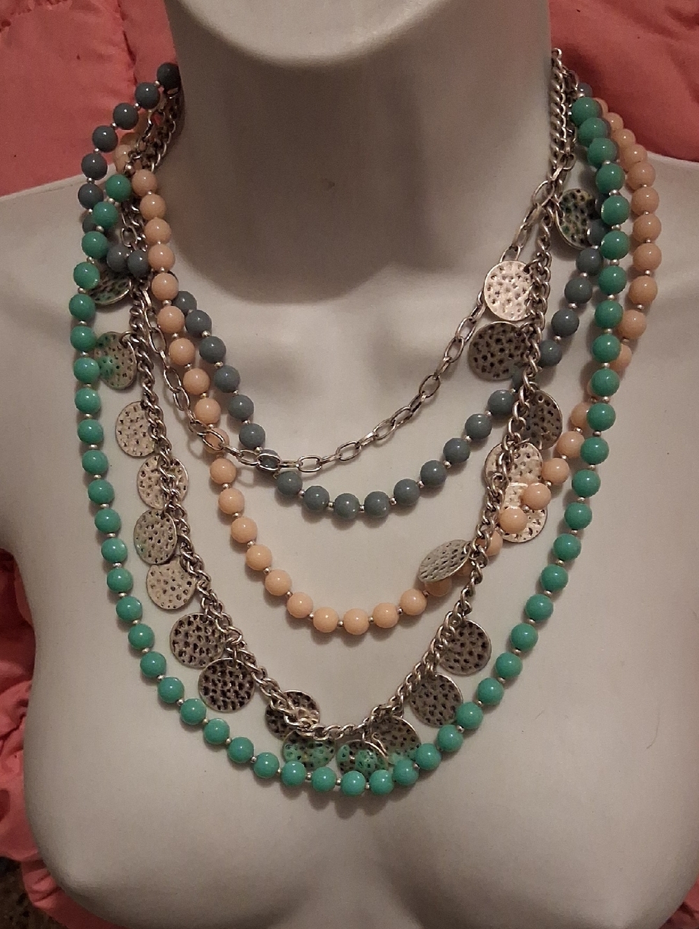 Beatiful Blue, Pink, Silver Neckless - Picture 2 of 3